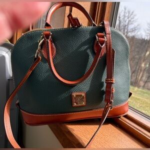 Dooney & Bourke Bowler Purse Forest Green and Brown Full Size W/Crossbody Strap